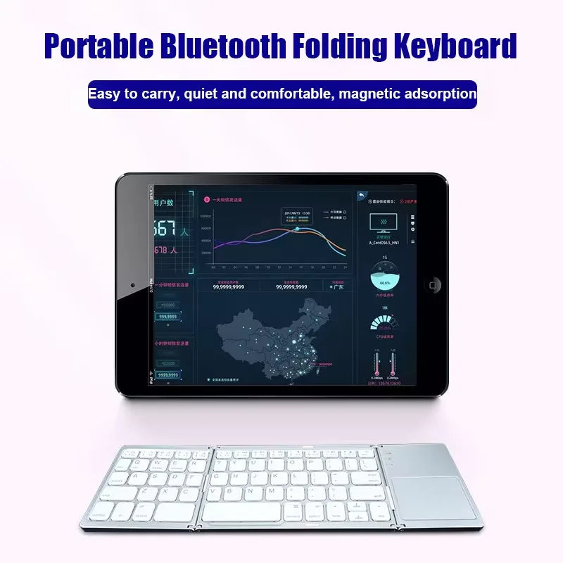 Ultra-Slim Folding Keyboard - Precision Bluetooth with Integrated Touchpad