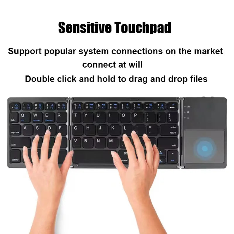 Ultra-Slim Folding Keyboard - Precision Bluetooth with Integrated Touchpad