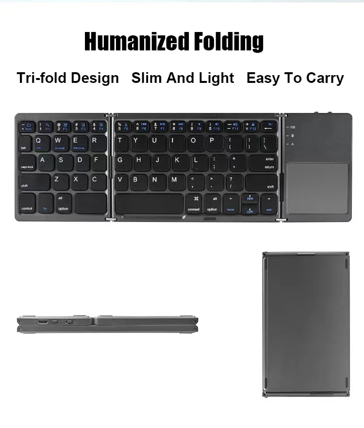 Ultra-Slim Folding Keyboard - Precision Bluetooth with Integrated Touchpad